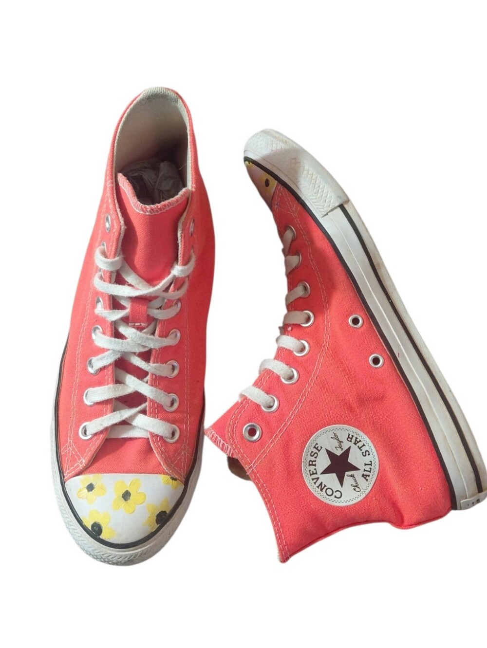 Converse All Star Orange/Coral High-Top Sneakers With Sunflower Toes
